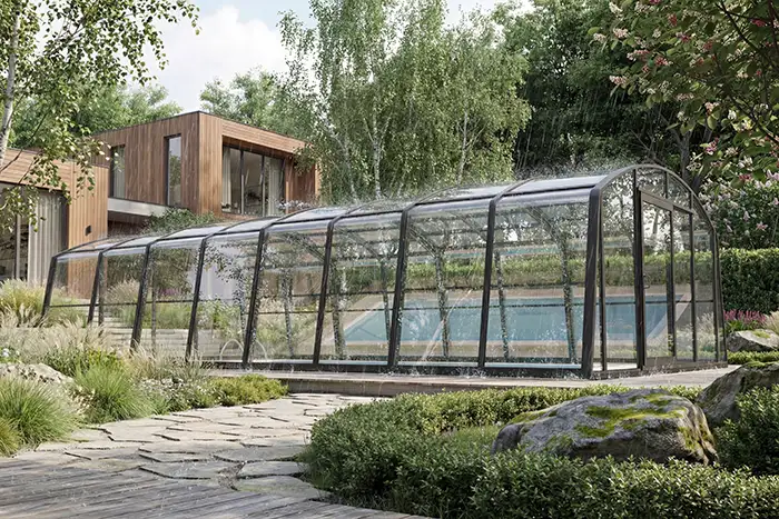 Pool-Überdachung hoch Aluna® Admiral mit verschiebbaren Segmenten
