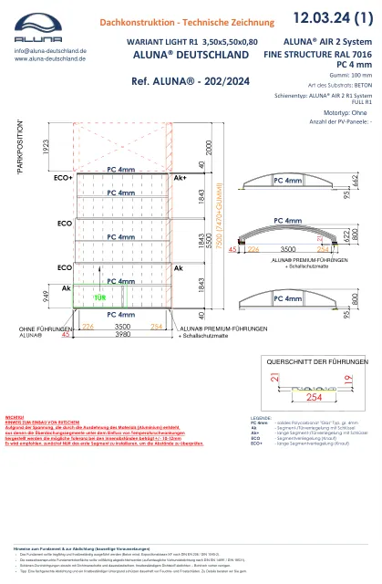 Aluna Variant Light R1 Flache Poolüberdachung 3,50 × 5,50 × 0,80 m – technische Zeichnung