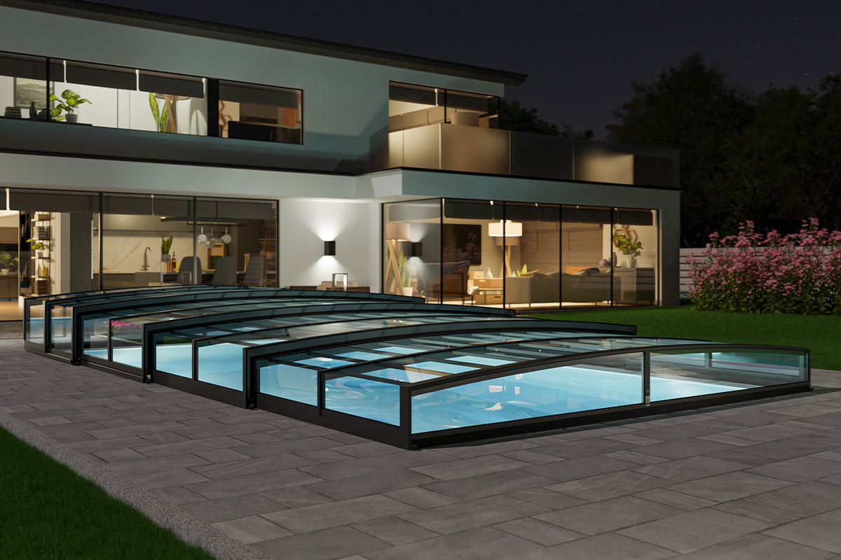 Flache Poolüberdachunge Aluna® Nero R1 Flache Poolüberdachunge Aluna® Nero R1