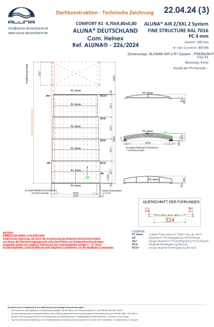 Aluna Comfort R1 Flache Poolüberdachung 4,70 × 9,80 × 0,80 m – technische Zeichnung